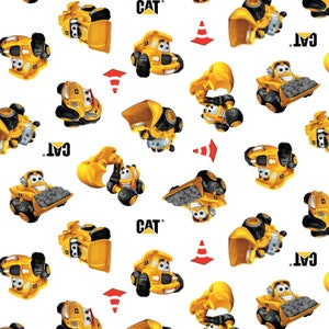 Caterpillar CAT Fabric Building Crew Wigglers All Over in White Premium Quality 100% Cotton Fabric From Riley Blake