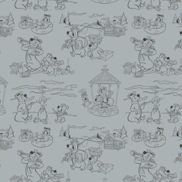 Yogi Bear Fabric Line Art in Stone Premium Quality 100% Cotton Fabric From Camelot