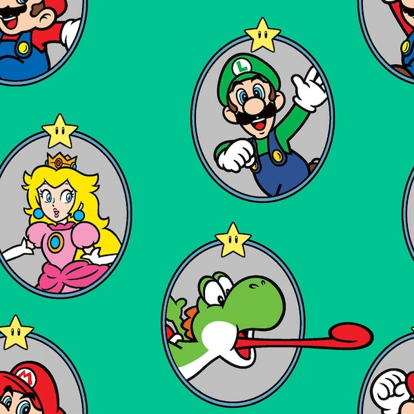 Nintendo Fabric Super Mario Badge in Green 100% Cotton Fabric From Springs Creative