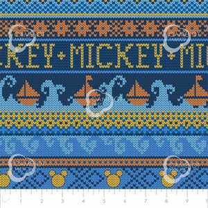 Disney Fabric Mickey Mouse Oh Boy Sweater Print in Blue Premium Quality 100% Cotton Fabric From Camelot
