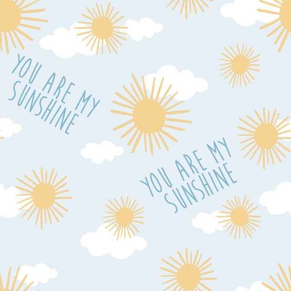 You are my Sunshine Sun and Cloud Toss in Blue 100% Cotton from Springs Creative