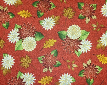 Autumn Fabric Harvest Greetings in Burgundy 100% Cotton Fabric from Quilting Treasures