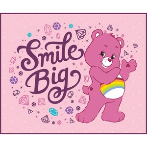 American Greetings Care Bears Smile Big Panel in Pink 100% Cotton Fabric From Camelot