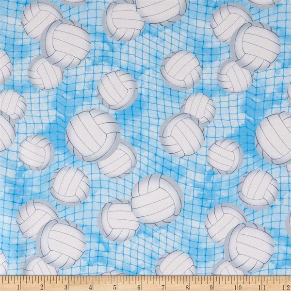 Sports Volleyball Toss on Nets in Blue 100% Cotton Fabric from Timeless Treasures