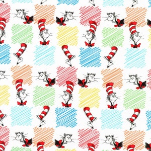 Dr. Seuss Fabric The Cat In The Hat Allover in Multi Premium Quality 100% Cotton Fabric  From Robert Kaufman