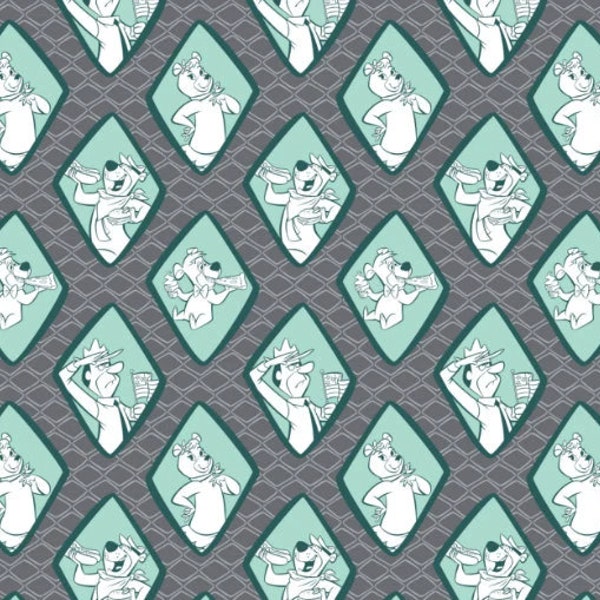 Yogi Bear Fabric Diamonds in Gray Premium Quality 100% Cotton Fabric From Camelot