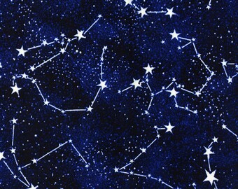 Midnight Glow in the Dark Constellations in Blue 100% Cotton Fabric from Timeless Treasures