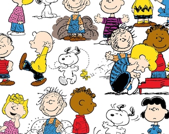 Snoopy and Friends Fabric Peanuts Gang on White 100% Cotton Fabric From Springs Creative