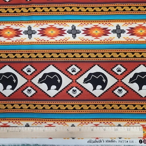 Tucson Southwest Bear Stripe in Terracotta 100% Cotton Fabric From Elizabeth's Studios