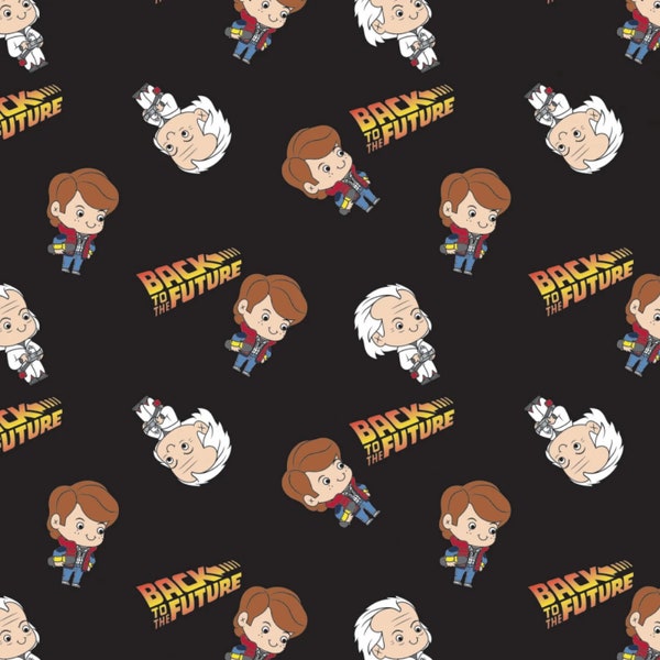 Back to the Future Fabric Marty and Doc in Black Premium Quality 100% Cotton Fabric From Camelot