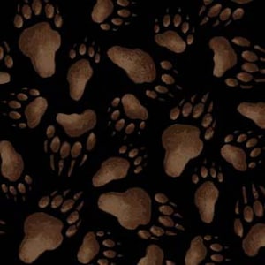 Bear Paw Fabric American wildlife in Black 100% Cotton Fabric From Elizabeth&#39;s Studios