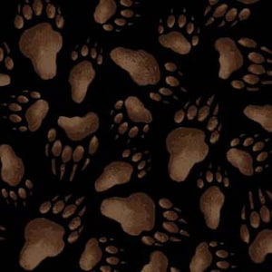 Bear Paw Fabric American wildlife in Black Premium Quality 100% Cotton Fabric From Elizabeth's Studios