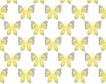 Flutter and Buzz Fabric Butterfly in White 100% Cotton Fabric From Camelot