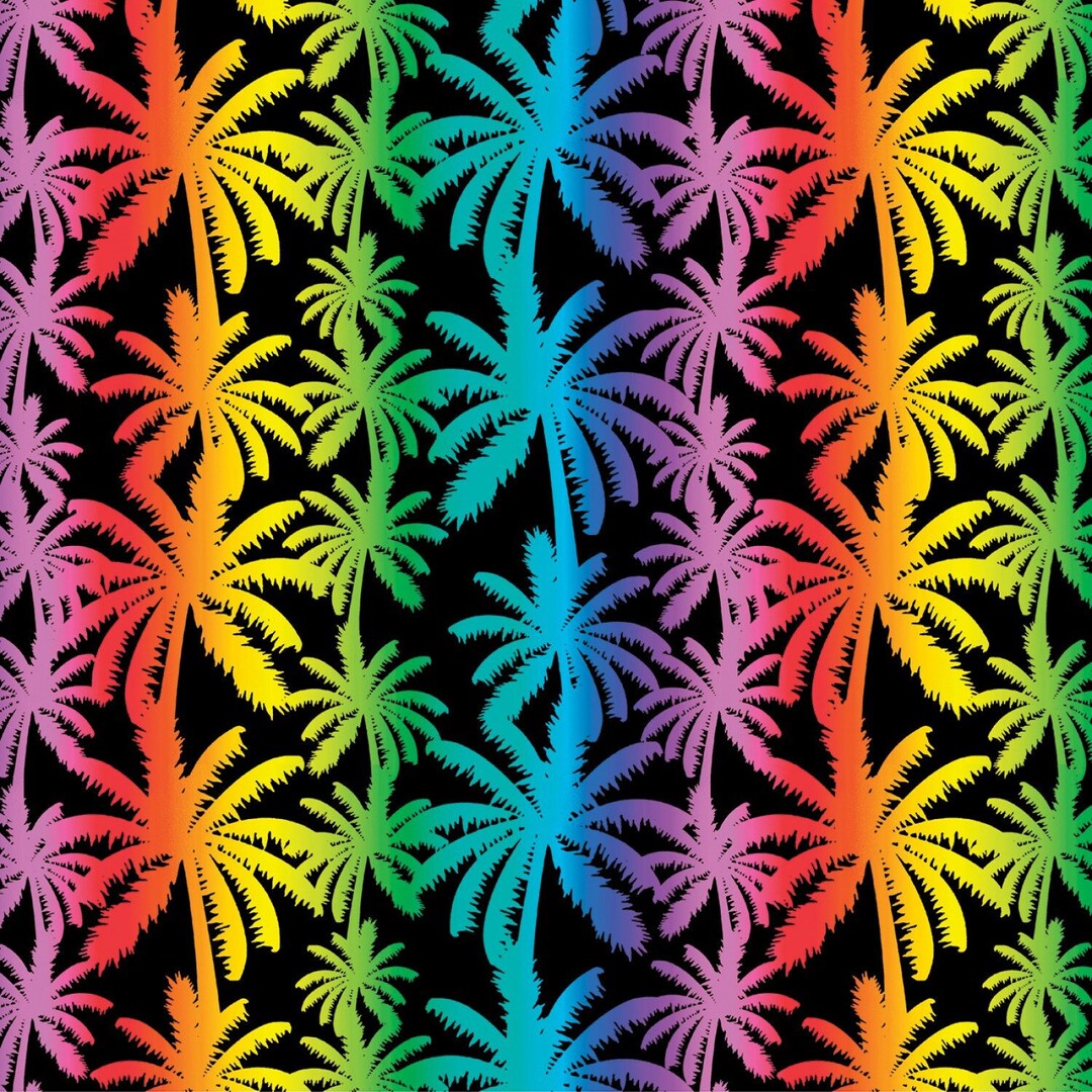 Palm Tree Fabric Tropical Breeze Palm Trees in Black Premium Quality