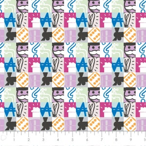 Hasbro Fabric Monopoly Icon Blocks in Multi Premium Quality 100% Cotton Fabric From Camelot