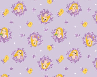 Disney Fabric Forever Princess Rapunzel Wreaths in Light Purple 100% Cotton Fabric From Camelot