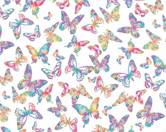 Butterfly Fabric Tropical Breeze Aloha Butterflies in White Premium Quality 100% Cotton Fabric From Benartex