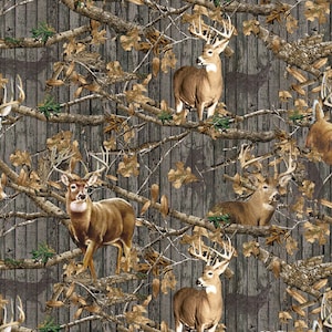 Realtree Fabric Edge Plank Deer in Dark Gray 100% Cotton Fabric from Sykel