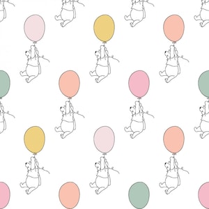 Disney Fabric Pooh Balloon in White 100% Cotton Fabric From Springs Creative