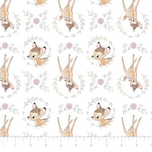 Disney Fabric Sentimental Sweet Bambi in White with Metallic Copper 100% Cotton Fabric From Camelot