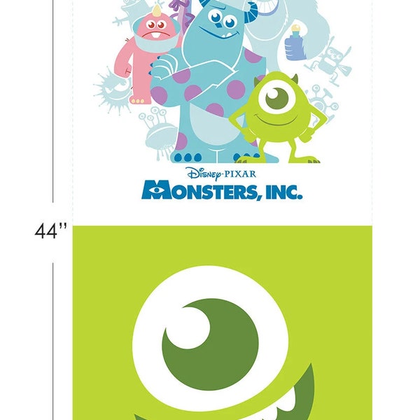 Disney Fabric Panel Monsters Inc. in Green Premium Quality 100% Cotton Fabric From Camelot