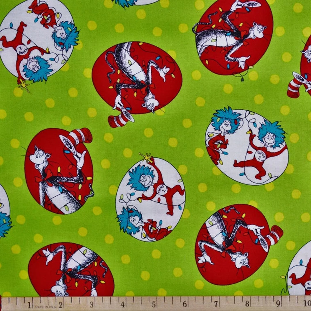 Dr. Seuss Fabric Cat in the Hat Fabric Christmas in Green - Etsy