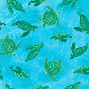 Sea Turtle Fabric Ocean Magic Turtles in Blue Premium Quality 100% Cotton Fabric From Timeless Treasures