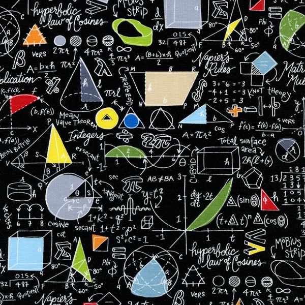 Science Fabric Math Physics Equations in Black Premium Quality 100% Cotton Fabric From Timeless Treasures