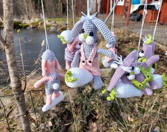 Mobile rabbit gang, crochet instructions, German instructions, German Instructions