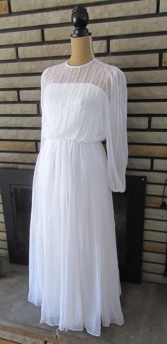 Long White Chiffon Dress, Vintage Wedding Dress, B