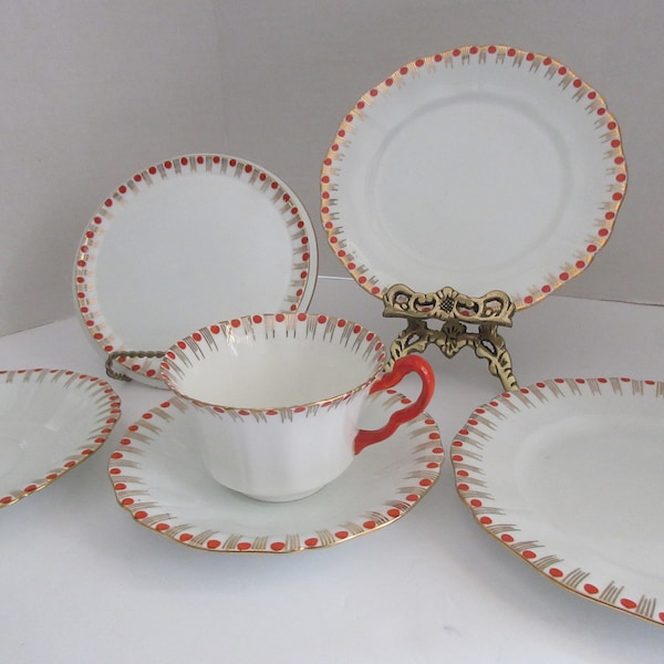 Vintage Paladin China, E.Hughes & Co., Fenton, Staffordshire England , 116, 1940s, Art Deco ,Trivit, Tea Cup and Saucer, Lunch Plates