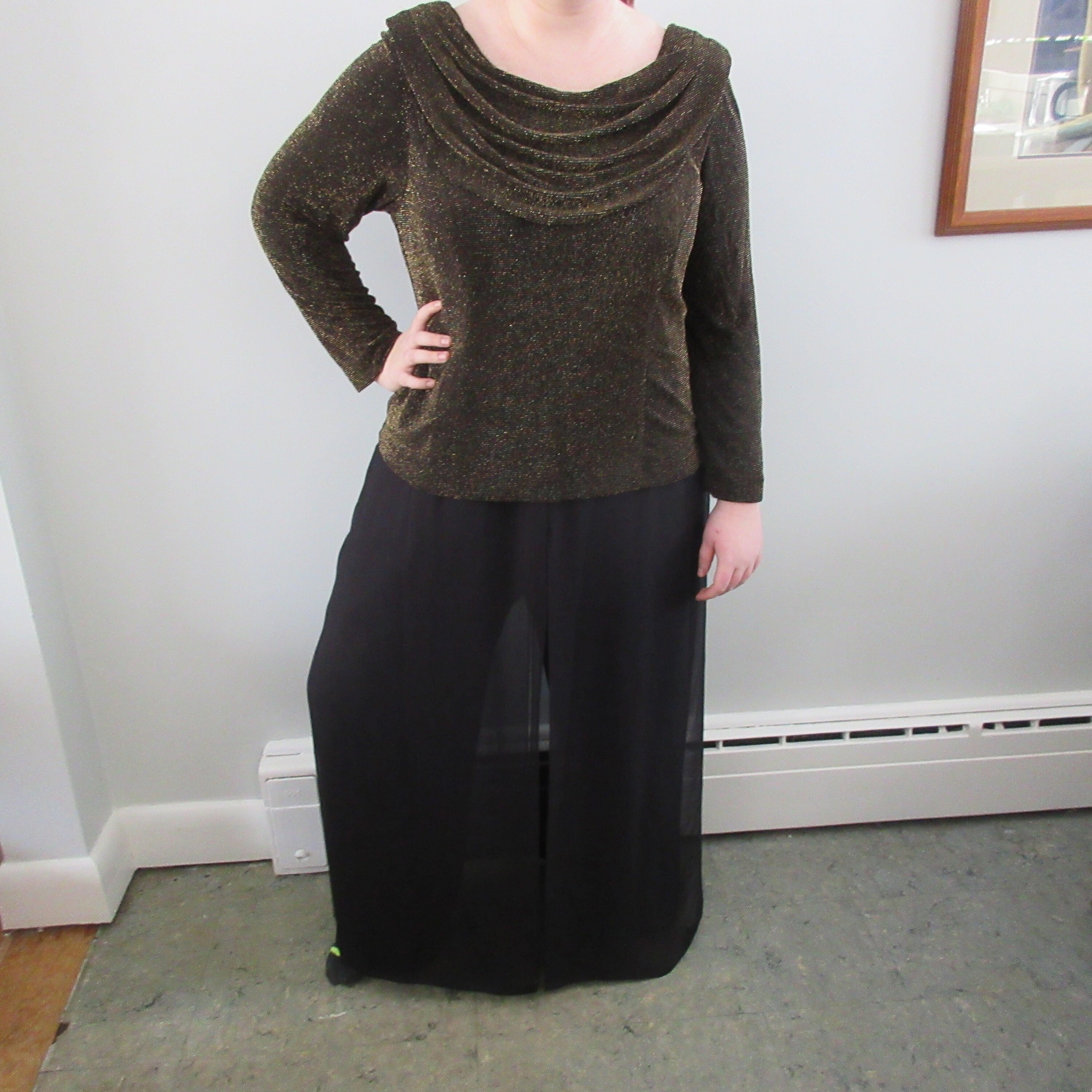 Piece Jumpsuit Black and Gold Cowl 