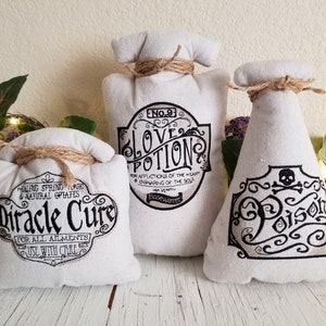 Witchy Set of 3 Apothecary Mini Pillows for Halloween Decor - Hallowedding Gift - Gag Gift for Medical & Pharmacy Student