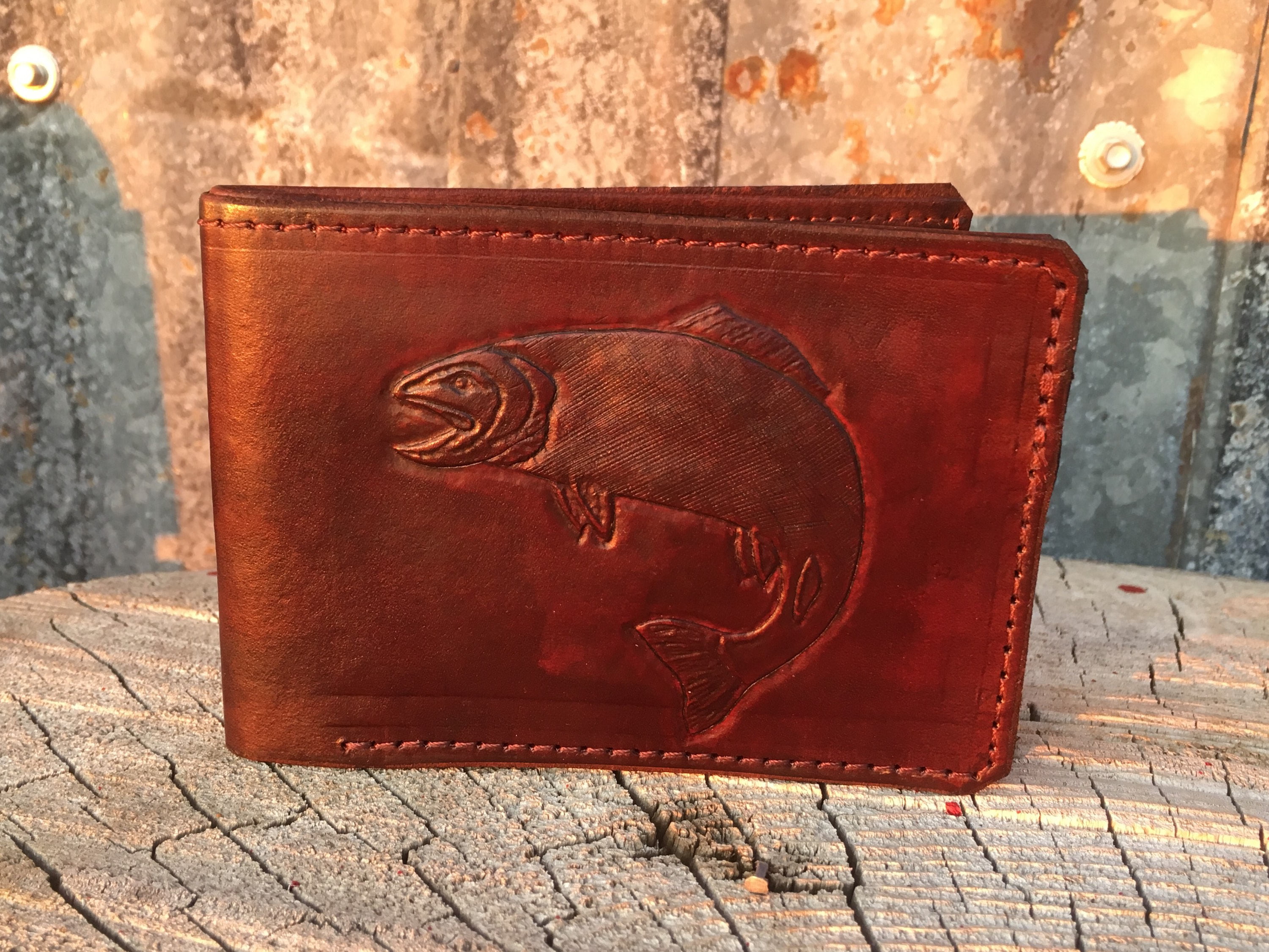 Trout leather fly fishing bifold wallet Etsy