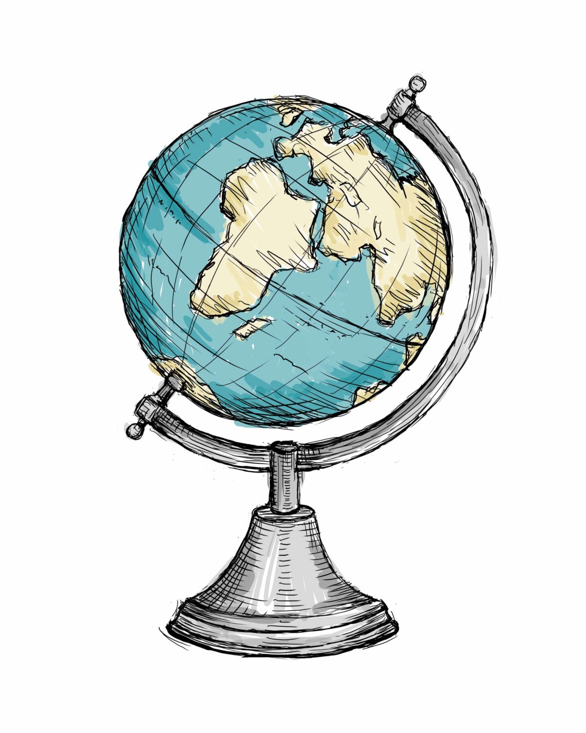 Globe Art Print, Instant Download Printable Art, Travel, World Map, Nursery  Wall Art, Globe Drawing, Turquoise - Etsy, image size:1200x1500