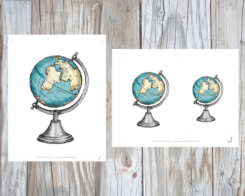 Globe Art Print, Instant Download Printable Art, Travel, World Map