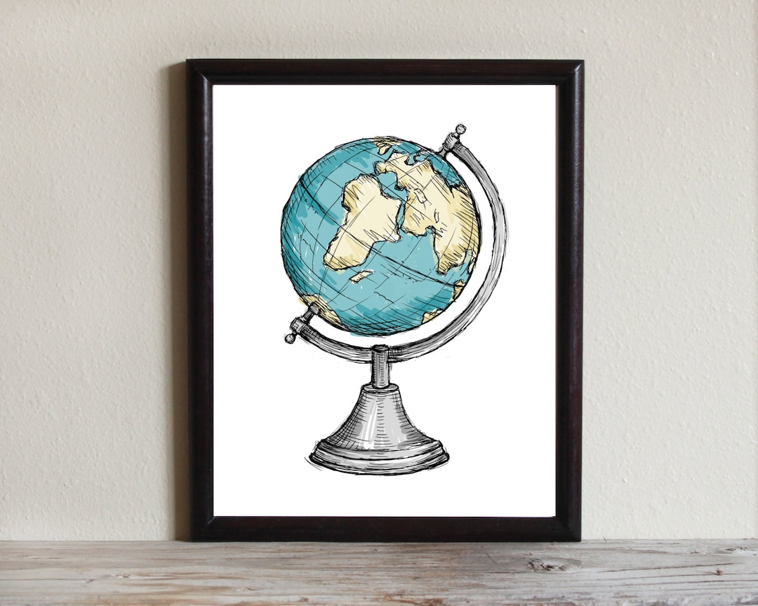 Globe Art Print, Instant Download Printable Art, Travel, World Map ...