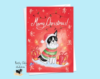 Boston Terrier Christmas Card (Red)