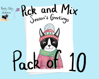 Pick and Mix Pack aus 10 Boston Terrier Weihnachtskarten