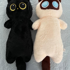 Large Black and Siamese Cat Pillow Plushie - Cute, Soft Fabric, Large Plush Doll, Home Decor, Birthday Gift, Christmas Gift (20 inches)