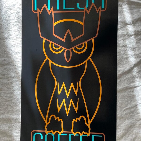 CLEARANCE Pokemon: Detective Pikachu Noctowl Fresh Coffee Sign 12x24 Semi-Gloss Already Printed Poster