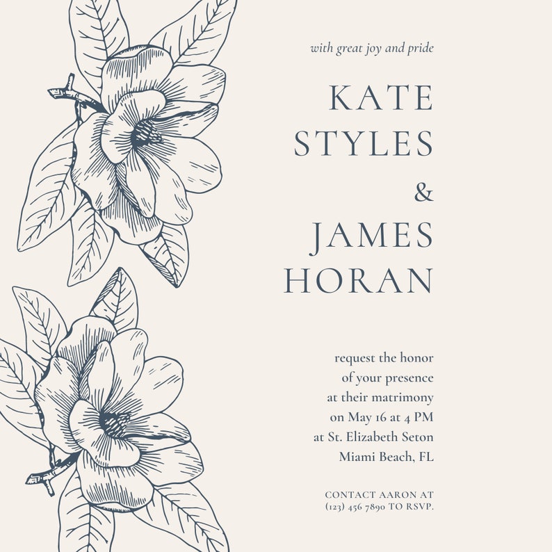 Simple Floral Wedding Invitation Digital Wedding Invitation Printable Wedding Invitation