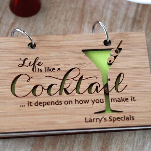 Custom Wooden Cocktail Recipe Book Eco Friendly Cooking Gift Etsy