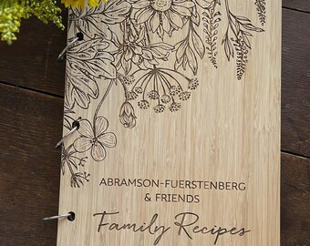 Wildflower recipe book binder large 3 holes, Engraved personalized recipe book 8.5 x 11 in herb garden lovers gift