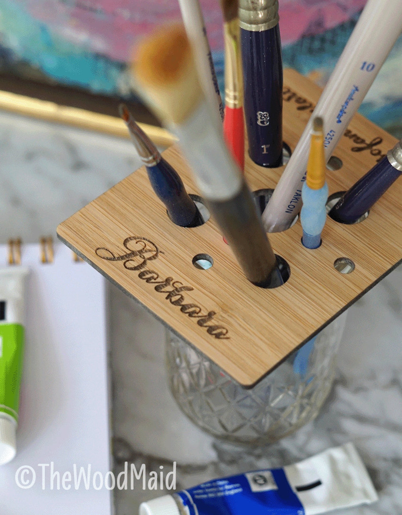 Personalized Wooden Brush Keeper Separator Artist Stocking Etsy