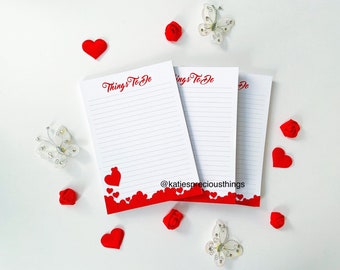 Red Hearts Notepads | Things To Do Notepads | Gifts For Women & Kids | Stationary Notepad | 5x7