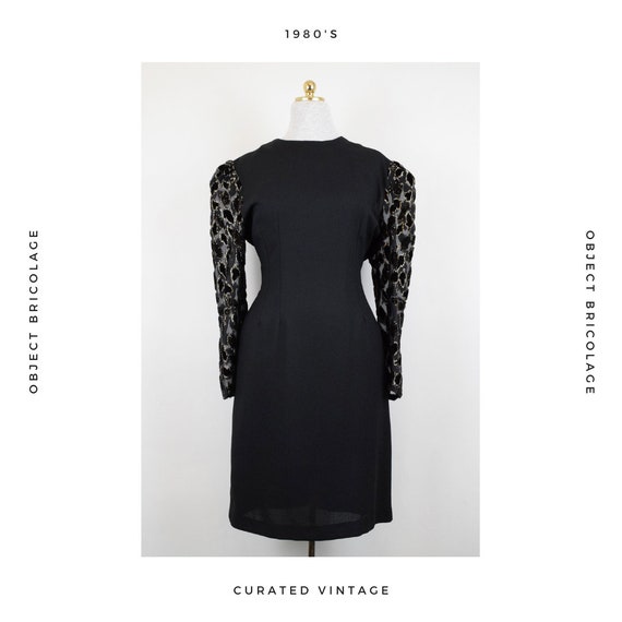1980's Black Dress with Burnout Balloon Sleeves