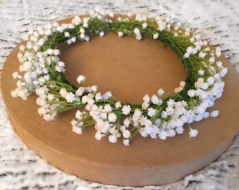 Flower Crown, White Baby's Breath, Greenery, Wedding Headpiece, Bridal Crown, Girls Flower Crown, Hair Accessory, Flower Girl Crown