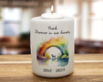 Rainbow Bridge Personalised Pet Memorial Tea Light Candle Holder - Remembrance Candle For Dogs, Cats & Pets Ceramic Tealight Holder CH023