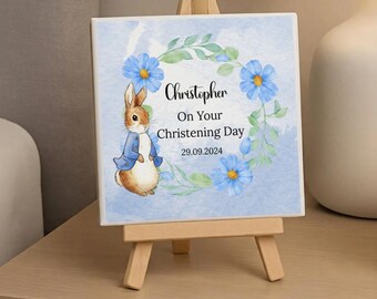 Personalised Baptism Christening Gift Peter Rabbit Pink or Blue Ceramic Tile
